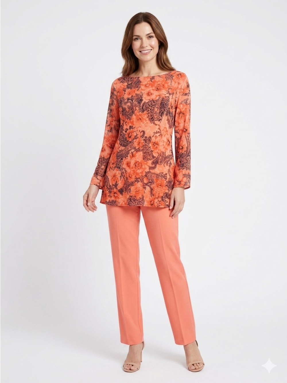 New Directions 2p Peach Coral Tunic Top Pant Suit Outfit M Medium M 10 $100 lcsr